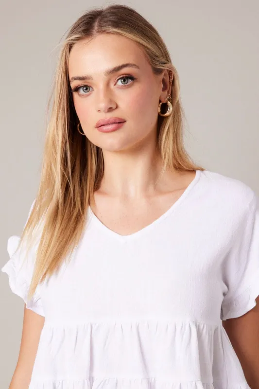 White Tiered Top Short Sleeve sold by Ally Fashion