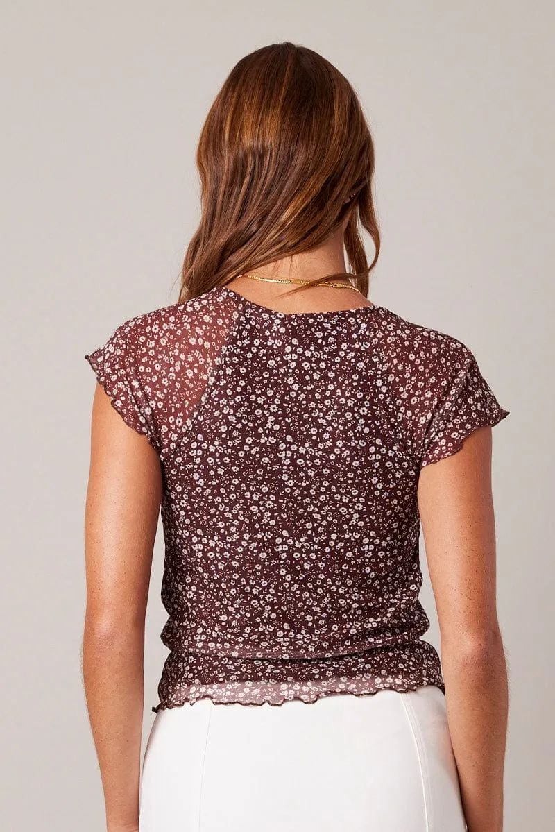 Brown Ditsy Mesh Top Short Sleeve sold by Ally Fashion product image thumbnail 5