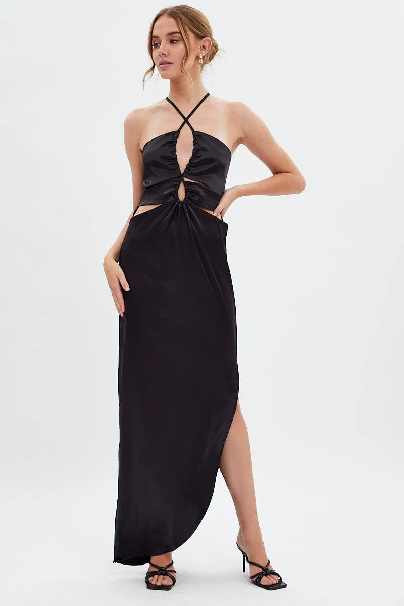 Black Maxi Dress Side Slip sold by Ally Fashion
