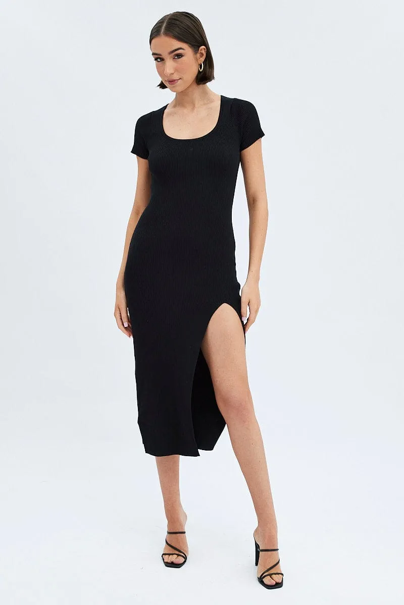 Black Knit Dress Short Sleeve Bodycon Midi sold by Ally Fashion