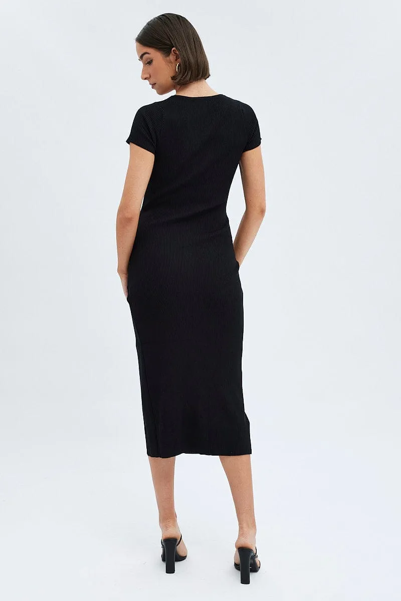 Black Knit Dress Short Sleeve Bodycon Midi sold by Ally Fashion product image thumbnail 5