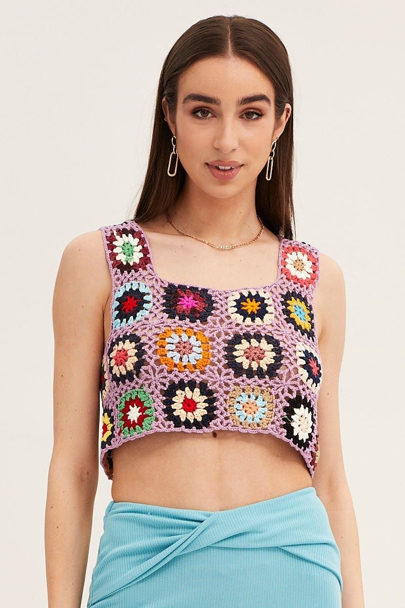 Multi Crochet Top Crop Square Neck sold by Ally Fashion product image thumbnail 3