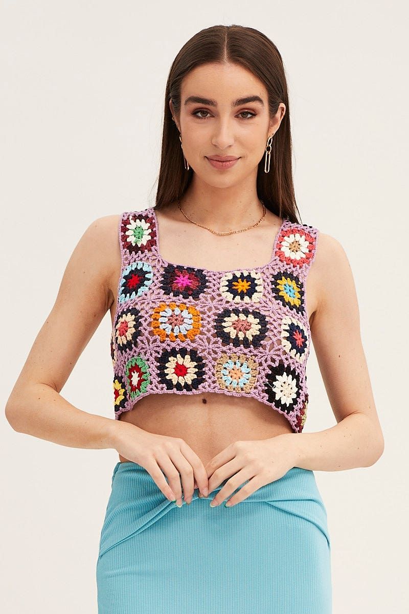 Multi Crochet Top Crop Square Neck sold by Ally Fashion