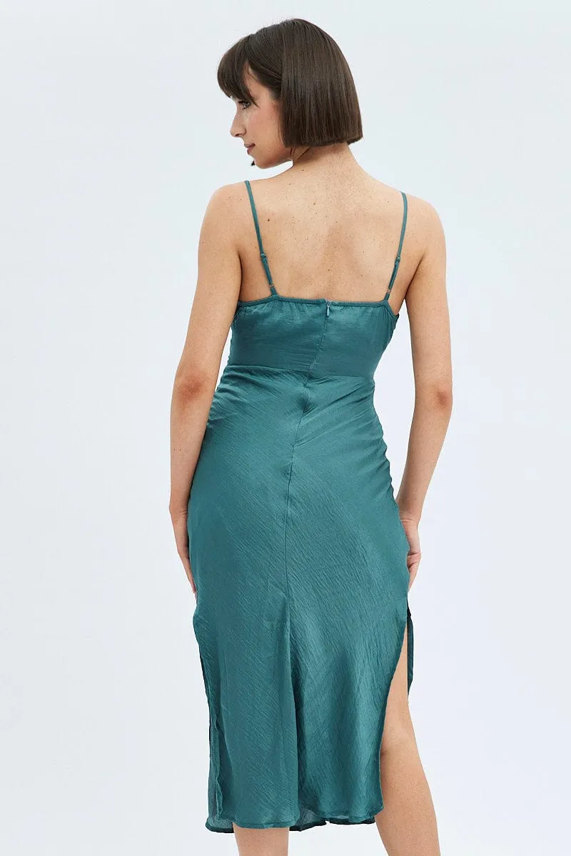 Green Maxi Dress Sleeveless Ruched Bust Satin sold by Ally Fashion product image thumbnail 5