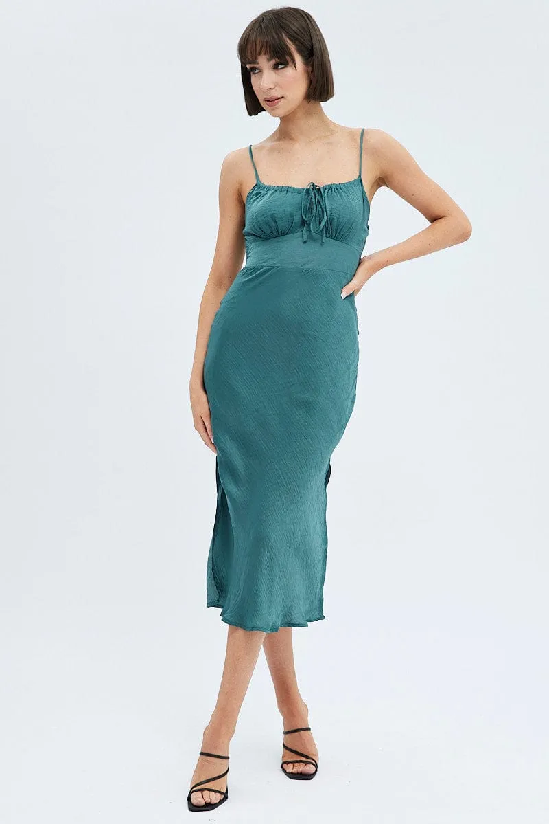 Green Maxi Dress Sleeveless Ruched Bust Satin sold by Ally Fashion product image thumbnail 2