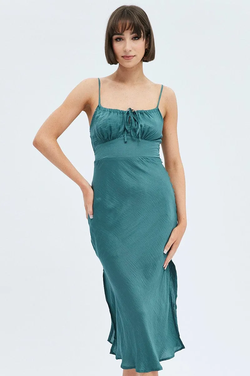 Green Maxi Dress Sleeveless Ruched Bust Satin sold by Ally Fashion product image thumbnail 3