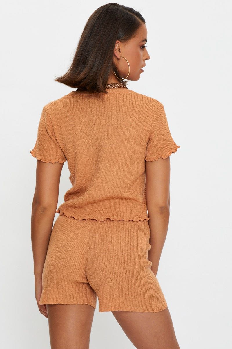 Brown Knit Shorts sold by Ally Fashion product image thumbnail 5