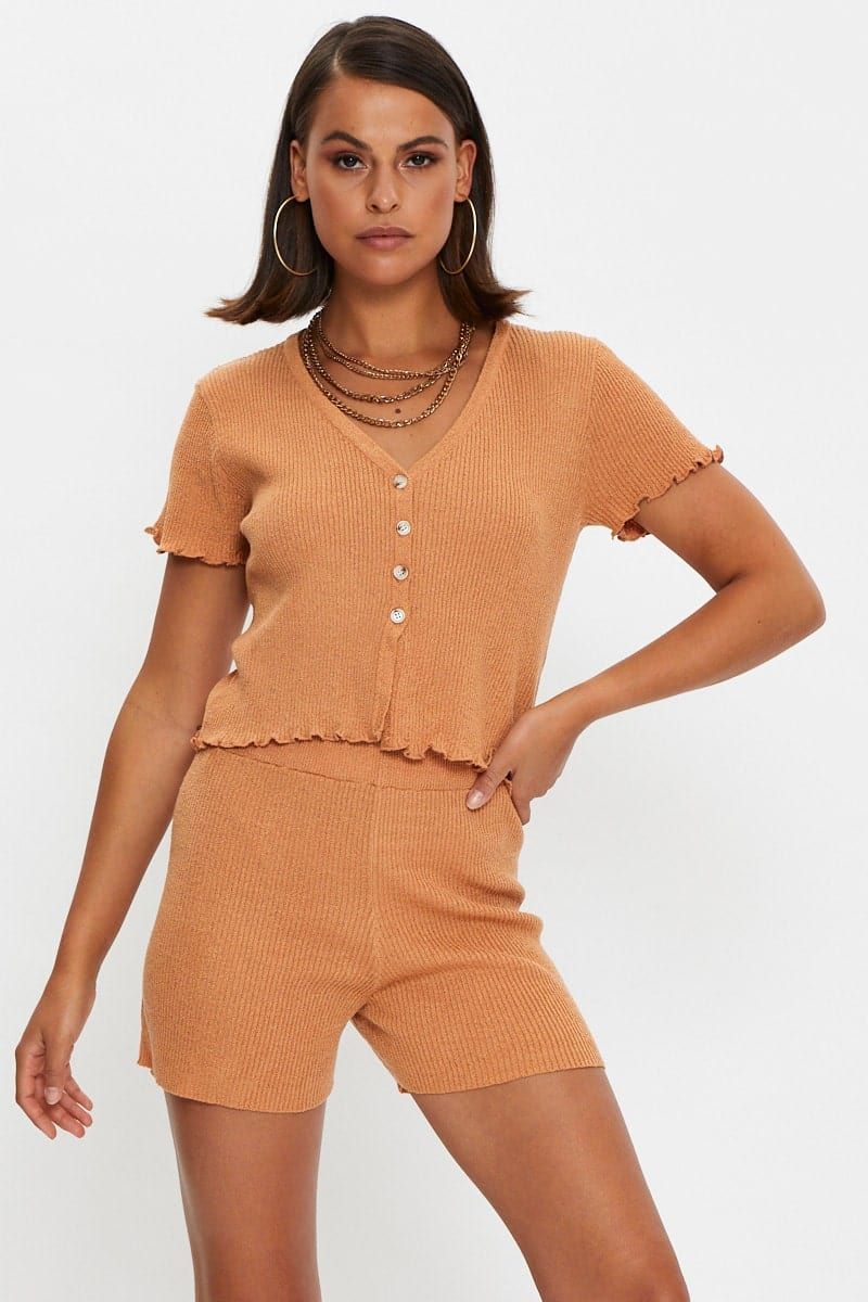 Brown Knit Shorts sold by Ally Fashion
