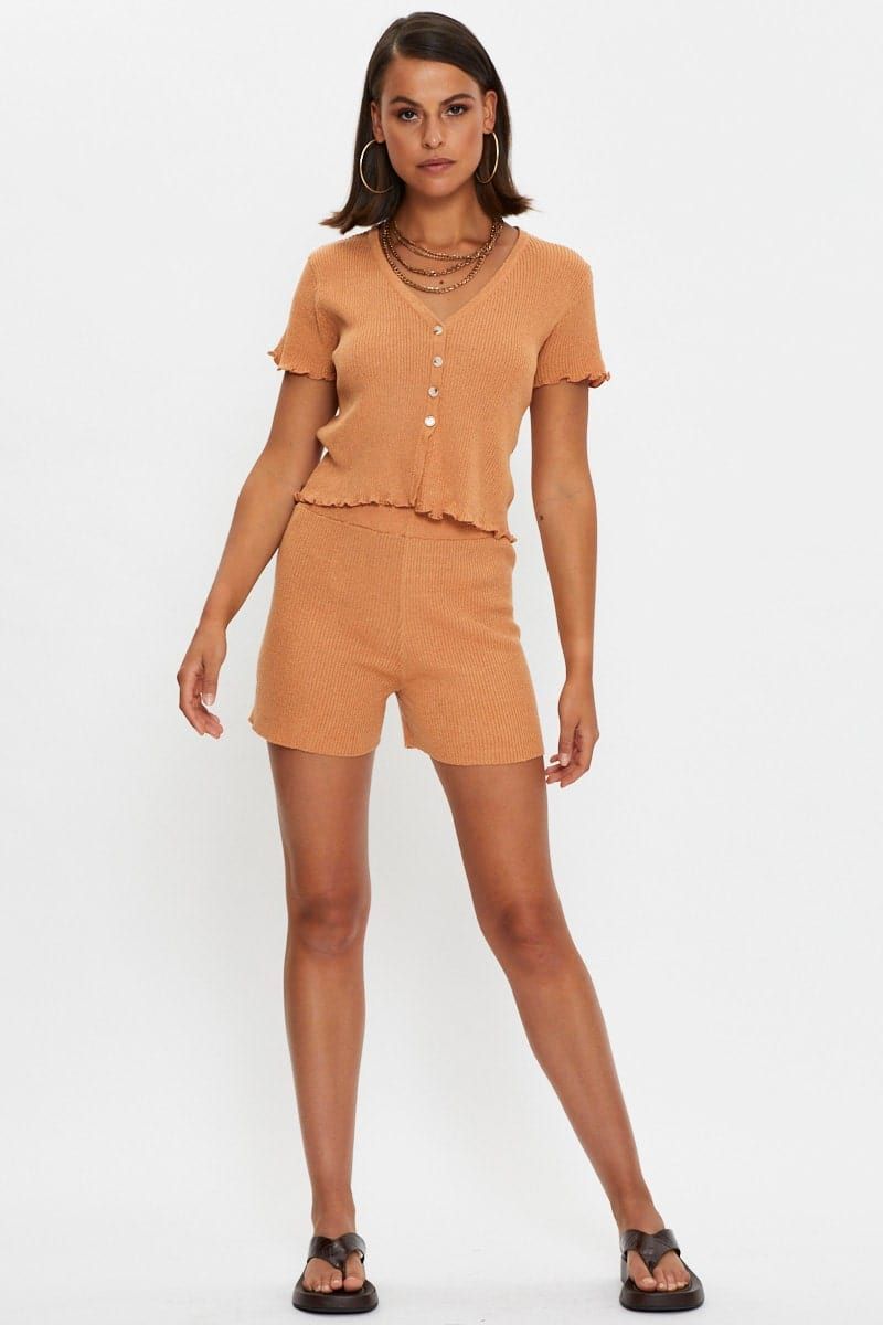 Brown Knit Shorts sold by Ally Fashion product image thumbnail 3