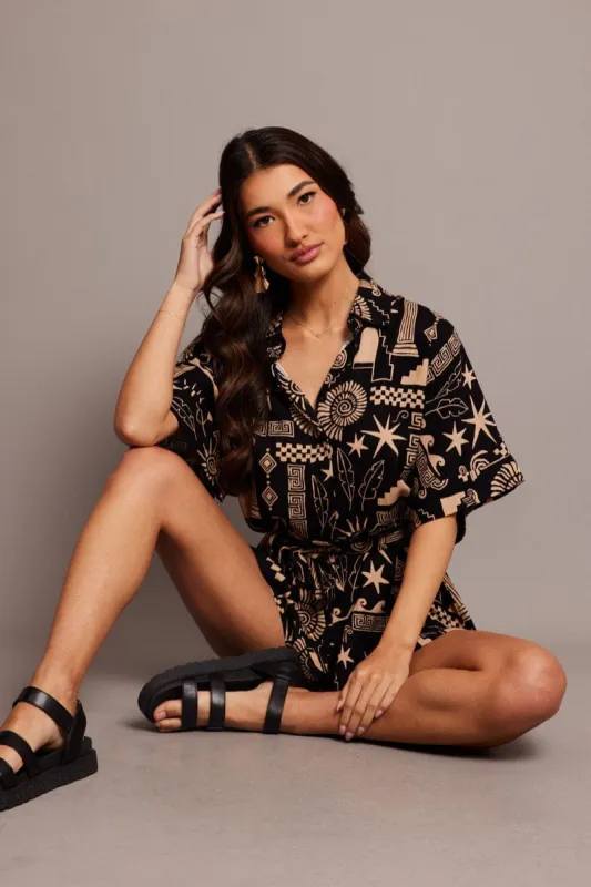 Black Abstract Oversized Playsuit sold by Ally Fashion