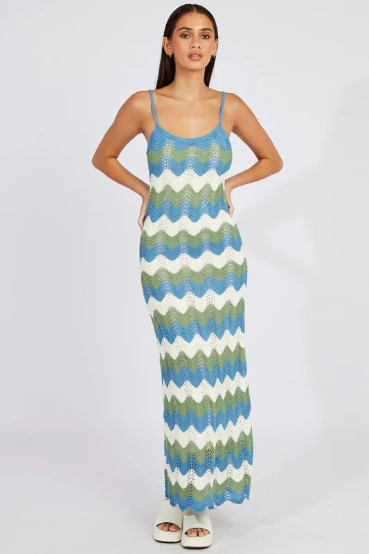 Green Stripe Knit Dress Maxi Strappy sold by Ally Fashion