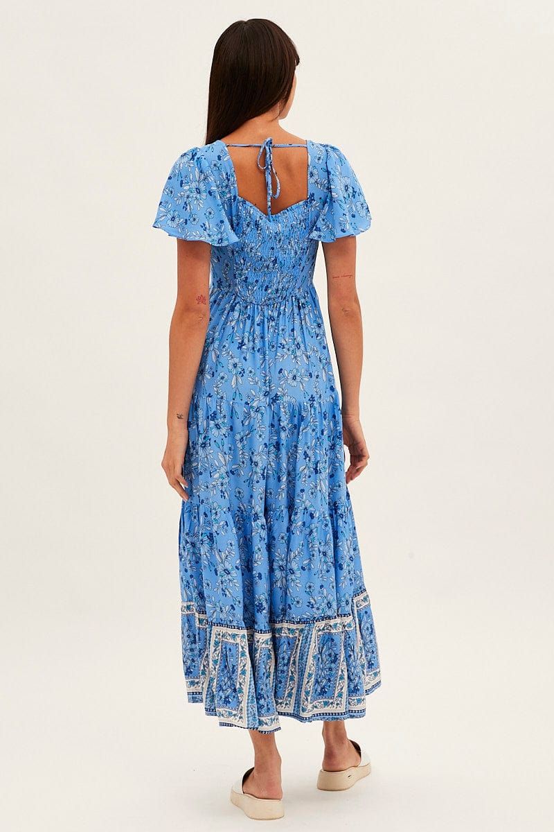 Blue Boho Maxi Dress Square Neck Short Sleeve sold by Ally Fashion product image thumbnail 5
