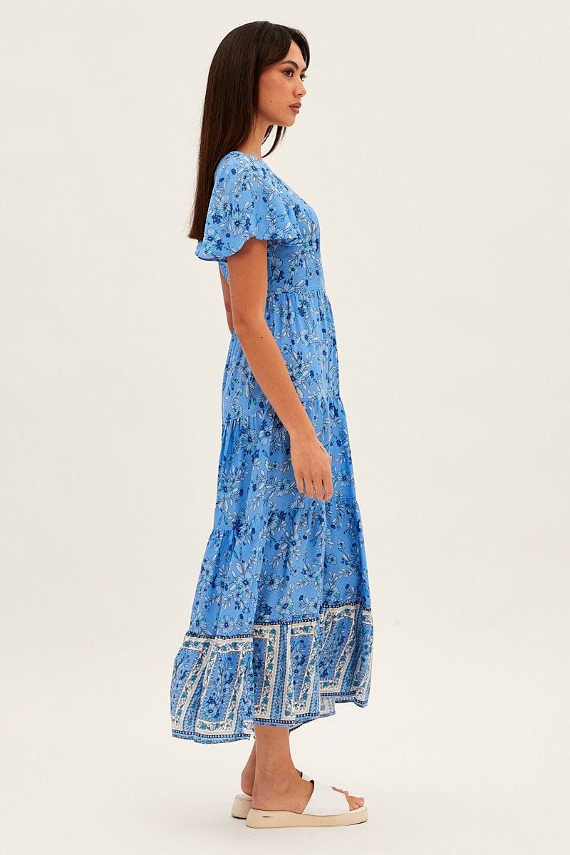 Blue Boho Maxi Dress Square Neck Short Sleeve sold by Ally Fashion product image thumbnail 4