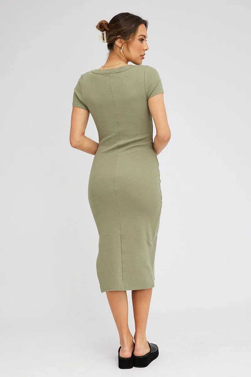 Green Midi Dress Short Sleeve Rib sold by Ally Fashion product image thumbnail 5