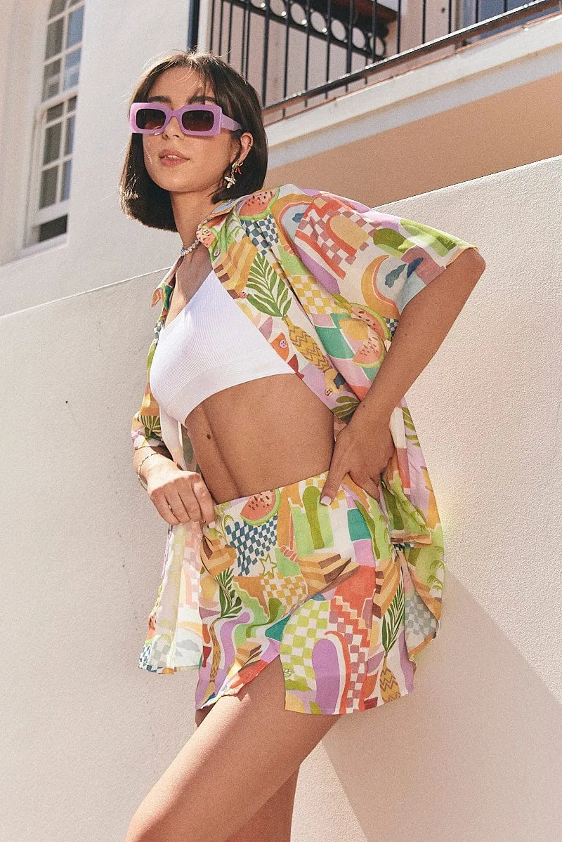 Multi Abstract Mini Skirt High Rise sold by Ally Fashion