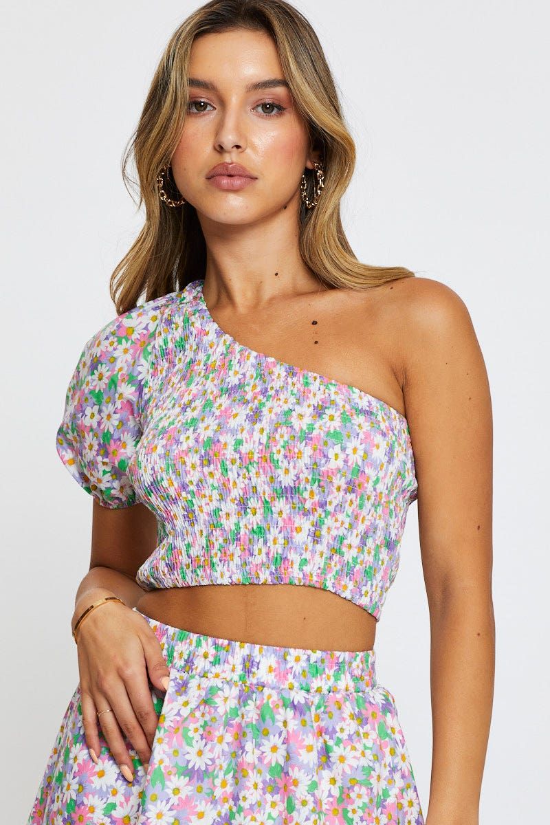 Print Crop Top One Shoulder sold by Ally Fashion