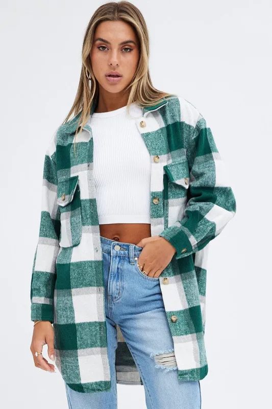 Green Check Print Shirt Long Sleeve sold by Ally Fashion