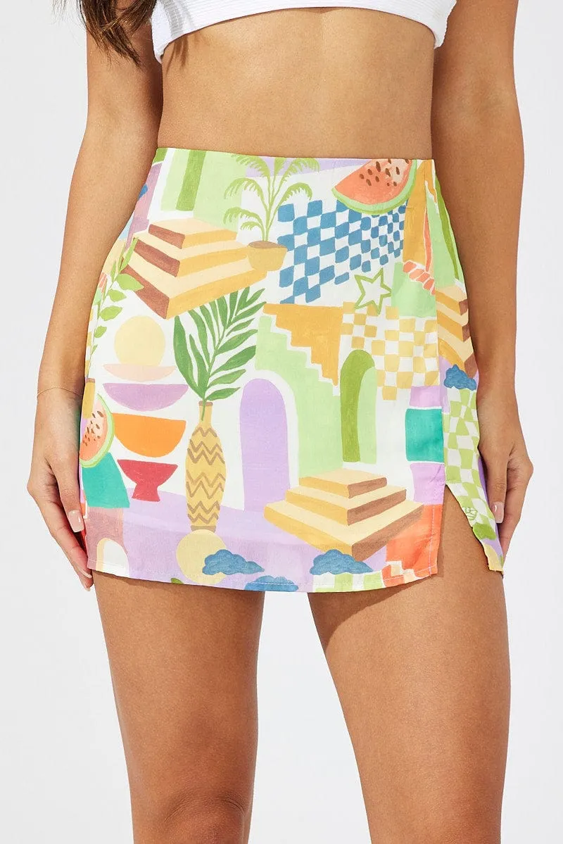 Multi Abstract Mini Skirt High Rise sold by Ally Fashion product image thumbnail 2