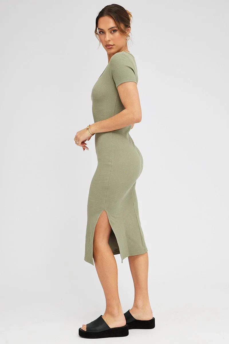 Green Midi Dress Short Sleeve Rib sold by Ally Fashion product image thumbnail 4