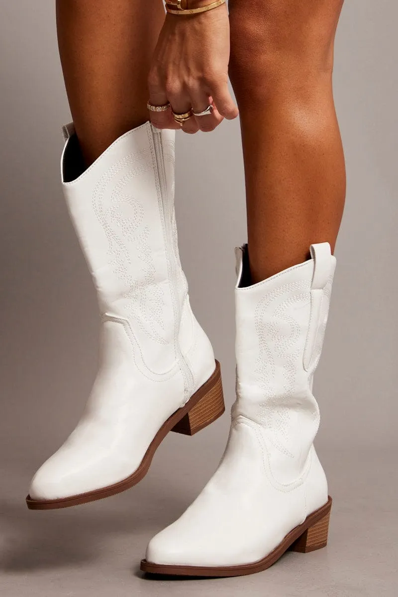 White Embroidered Cowboy Boots sold by Ally Fashion product image thumbnail 2