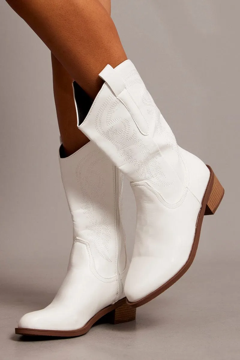 White Embroidered Cowboy Boots sold by Ally Fashion product image thumbnail 3