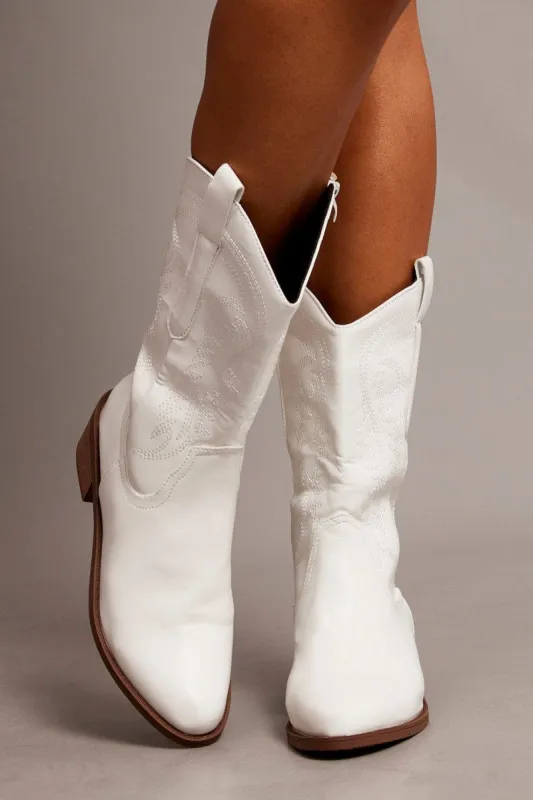 White Embroidered Cowboy Boots sold by Ally Fashion
