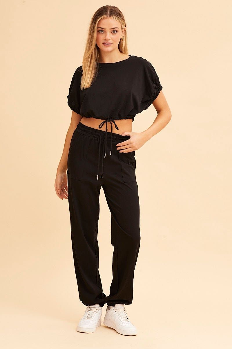 Black Crop Top Short Sleeve Relaxed Fit Elastic Detail sold by Ally Fashion product image thumbnail 2