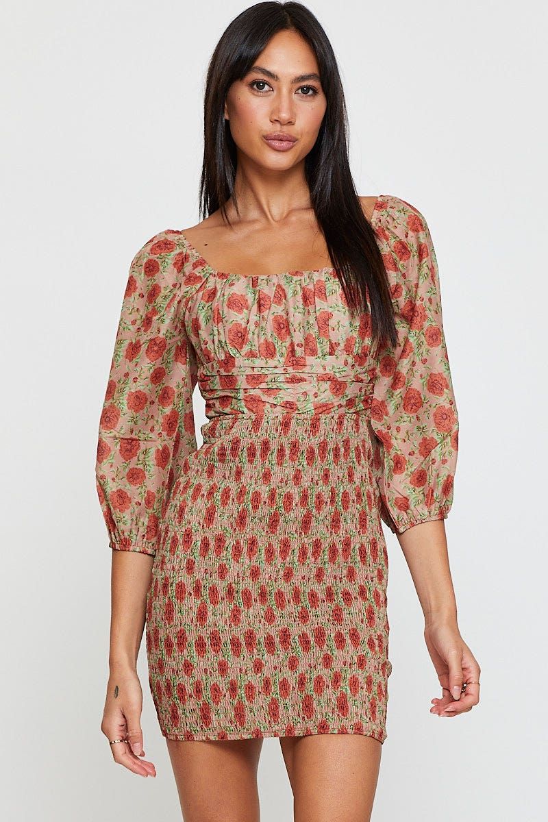 Print Mini Dress Long Sleeve Bodycon sold by Ally Fashion