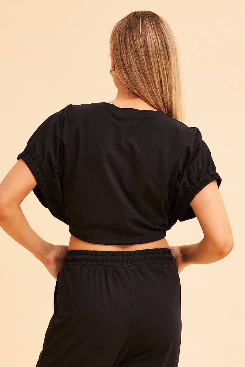 Black Crop Top Short Sleeve Relaxed Fit Elastic Detail sold by Ally Fashion product image thumbnail 5