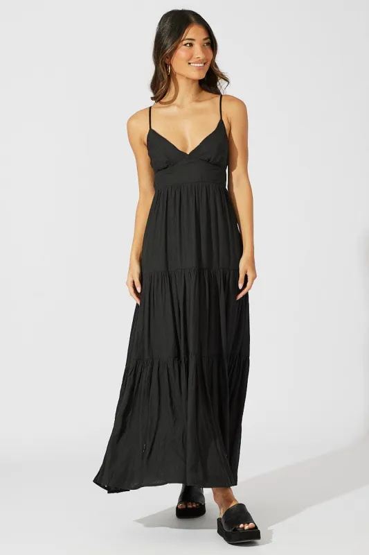 Black Maxi Dress Tiered Sleeveless sold by Ally Fashion