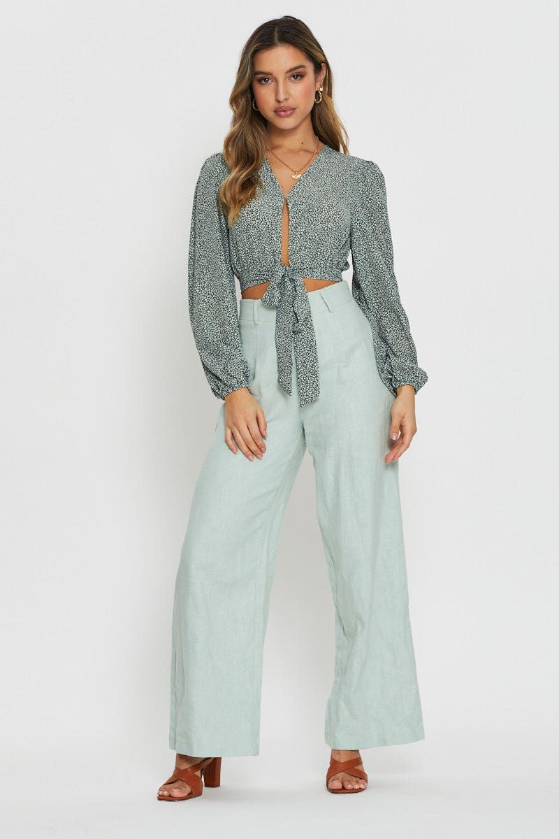 Geo Print Wrap Top Long Sleeve Tie Up sold by Ally Fashion product image thumbnail 2