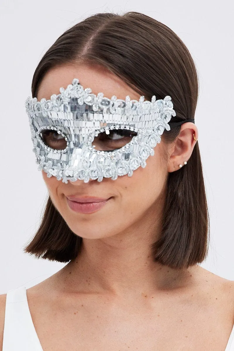 Silver Masquerade Mardi Gras Party Face Mask sold by Ally Fashion product image thumbnail 2