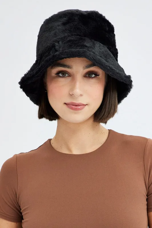 Black Faux Fur Bucket Hat sold by Ally Fashion