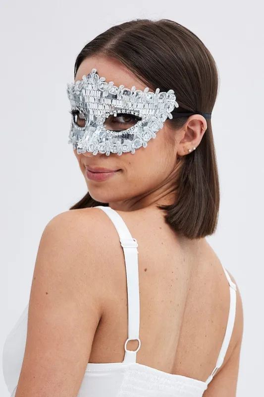 Silver Masquerade Mardi Gras Party Face Mask sold by Ally Fashion