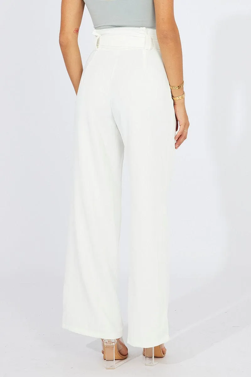 White Wide Leg Pants Paper Bag Waist sold by Ally Fashion product image thumbnail 5