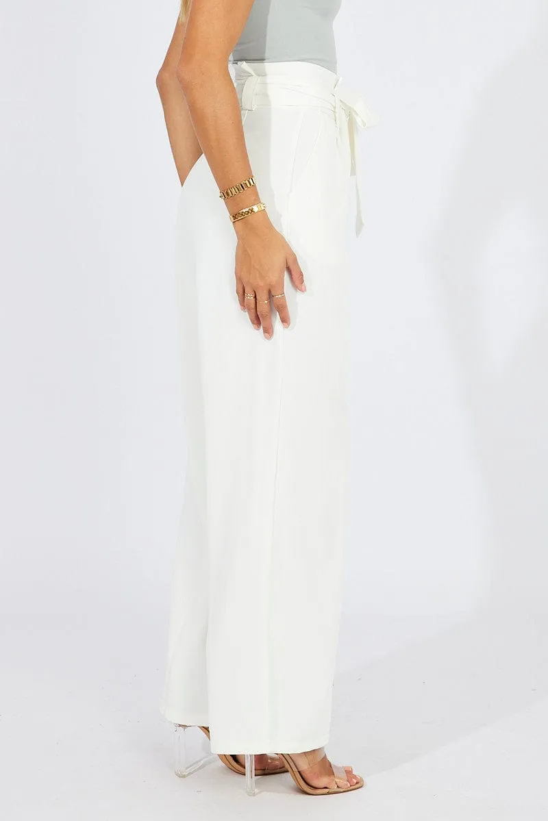 White Wide Leg Pants Paper Bag Waist sold by Ally Fashion product image thumbnail 4