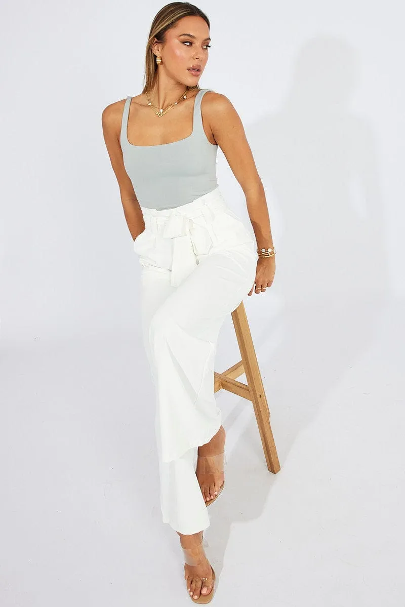 White Wide Leg Pants Paper Bag Waist sold by Ally Fashion