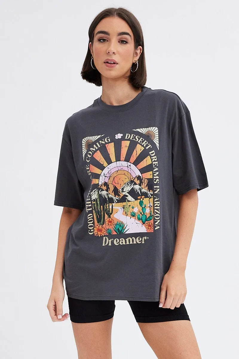 Grey T Shirt Short Sleeve Crew Neck sold by Ally Fashion product image thumbnail 3