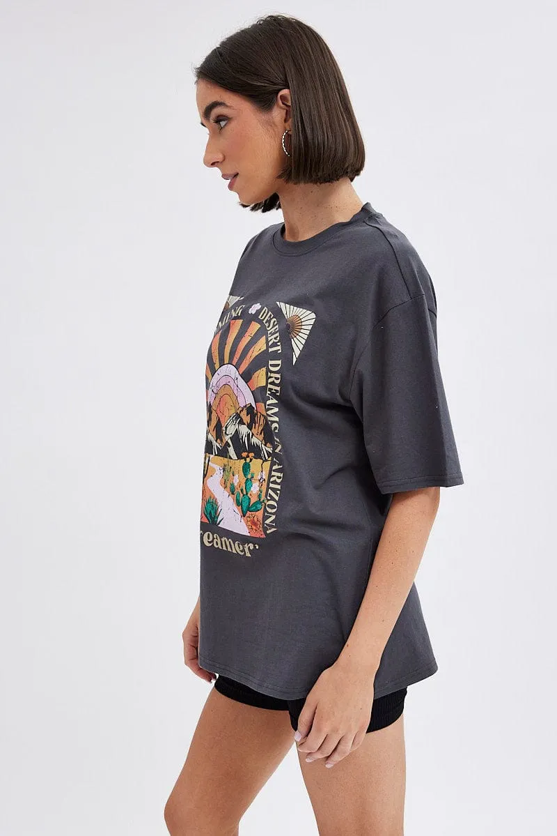 Grey T Shirt Short Sleeve Crew Neck sold by Ally Fashion product image thumbnail 4