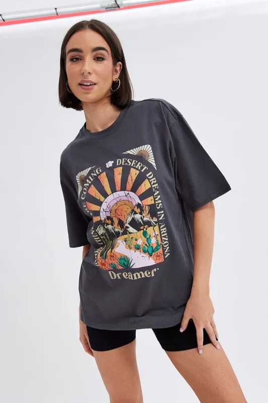 Grey T Shirt Short Sleeve Crew Neck sold by Ally Fashion