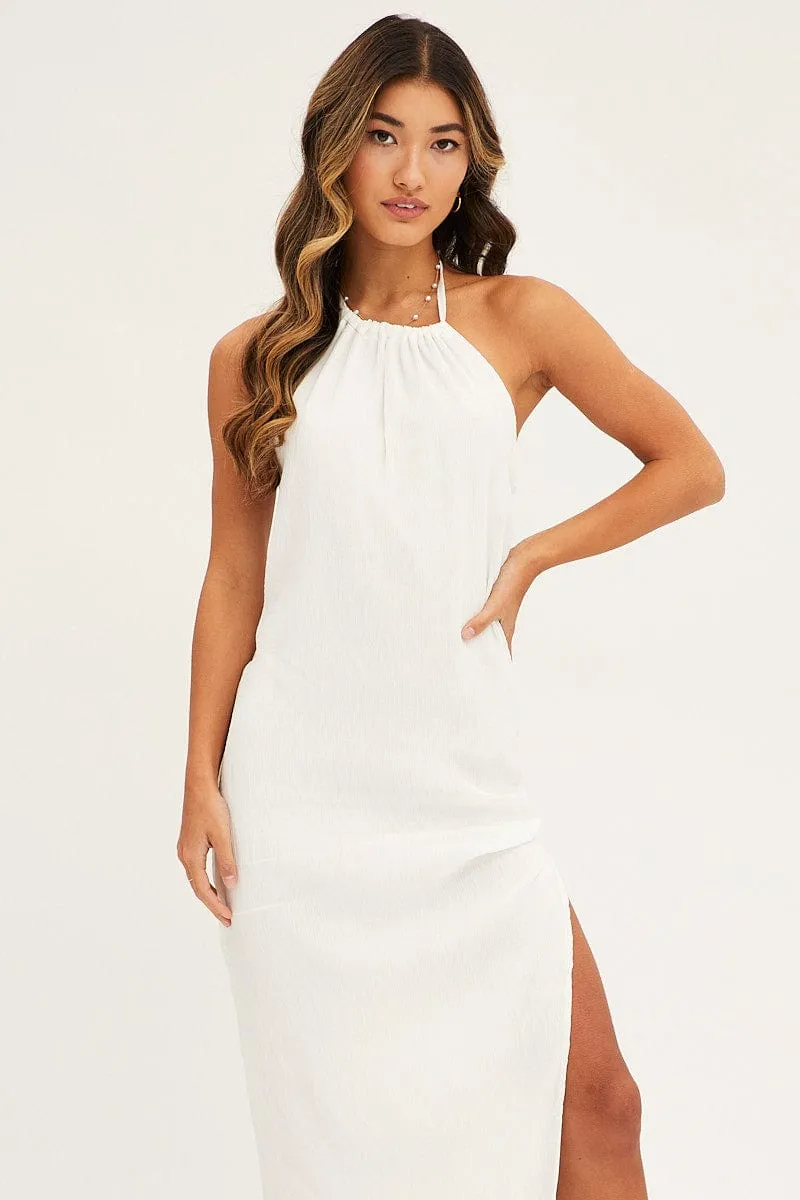White Textured Halter Dress Backless sold by Ally Fashion product image thumbnail 3