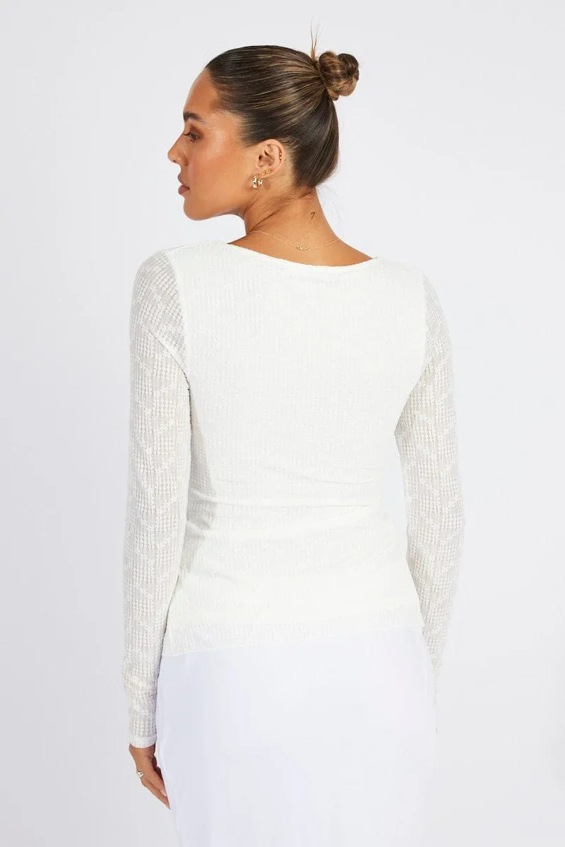 White Textured Top Long Sleeve sold by Ally Fashion product image thumbnail 5