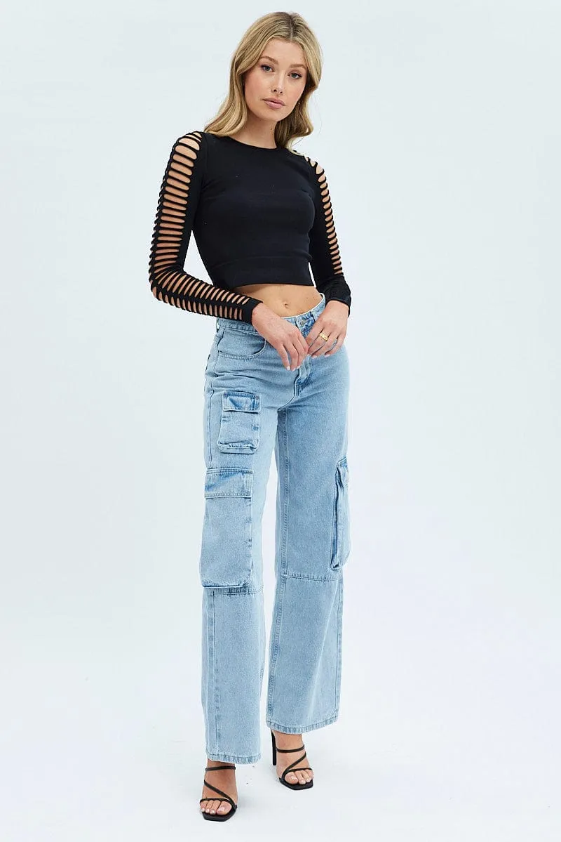 Black Top Cut Out Seamless Long Sleeves Round Neck sold by Ally Fashion product image thumbnail 2