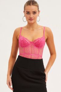 Pink Bodysuit Sleeveless Sweetheart Lace Jersey sold by Ally Fashion