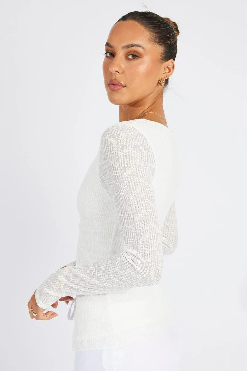 White Textured Top Long Sleeve sold by Ally Fashion product image thumbnail 4