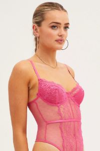 Pink Bodysuit Sleeveless Sweetheart Lace Jersey sold by Ally Fashion