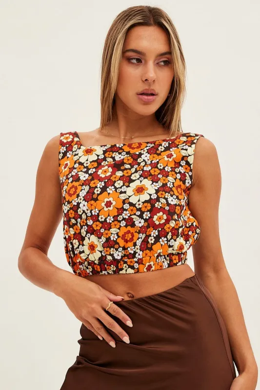 Print Crop Top Linen Blend sold by Ally Fashion
