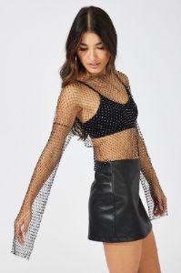 Black Rhinestone Mesh Fishnet Top sold by Ally Fashion