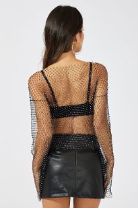 Black Rhinestone Mesh Fishnet Top sold by Ally Fashion