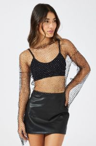 Black Rhinestone Mesh Fishnet Top sold by Ally Fashion